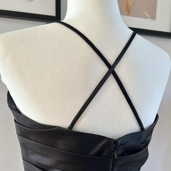 Bill Levkoff Espresso Satin Strapless Ruched Dress w/ Convertible Straps – US 10 - Picture 7 of 9